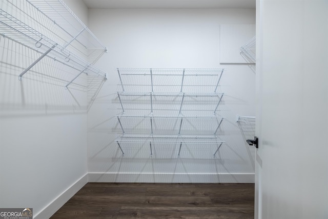 spacious closet with dark wood-type flooring