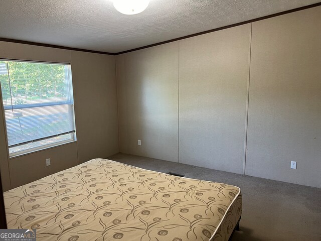 unfurnished bedroom featuring a textured ceiling and carpet floors