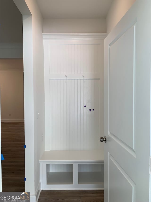 mudroom with dark hardwood / wood-style flooring