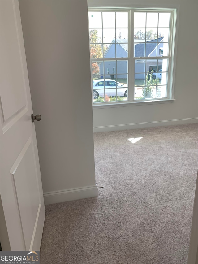 unfurnished room featuring a wealth of natural light and light carpet