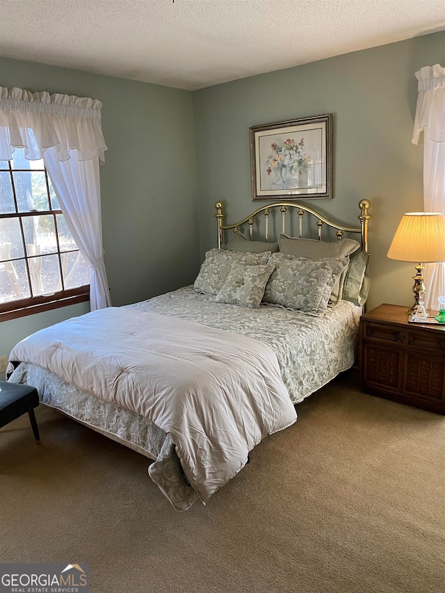 bedroom featuring carpet and a textured ceiling