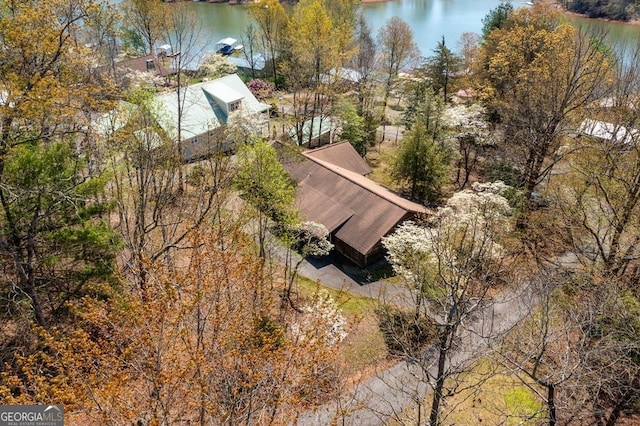 bird's eye view featuring a water view