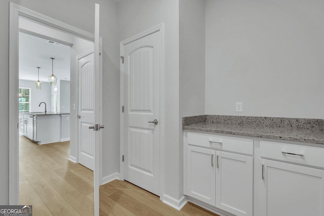 interior space featuring sink and light wood-type flooring