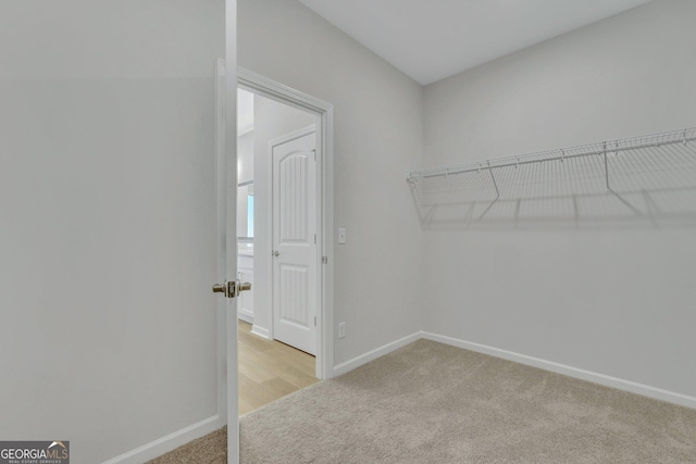 spacious closet with light carpet