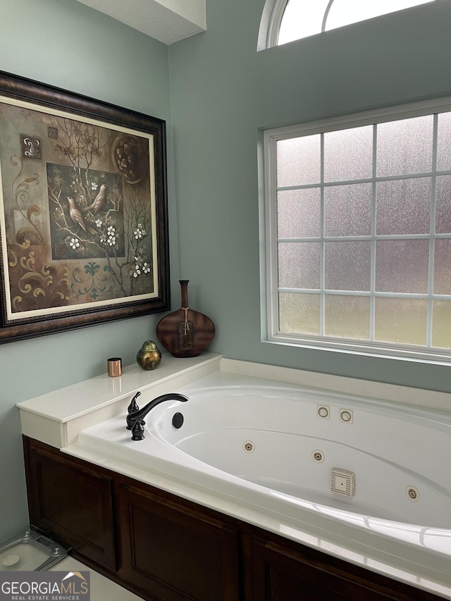 bathroom with a bath and a wealth of natural light