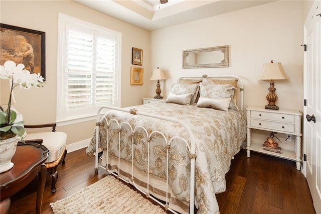 bedroom with dark hardwood / wood-style floors