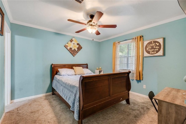 3108 Bluestem Dr, College Station, TX 77845 - carpeted bedroom featuring ornamental molding, baseboards, and a ceiling fan