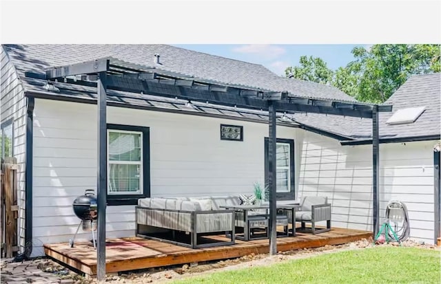 1017 Milner Dr, College Station, TX 77840 - back of property with a deck, a pergola, and a shingled roof
