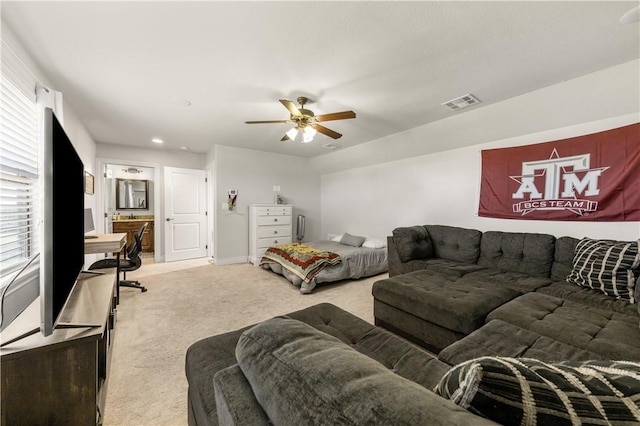 5149 Mandarin Way, College Station, TX 77845 - carpeted living room with ceiling fan and recessed lighting
