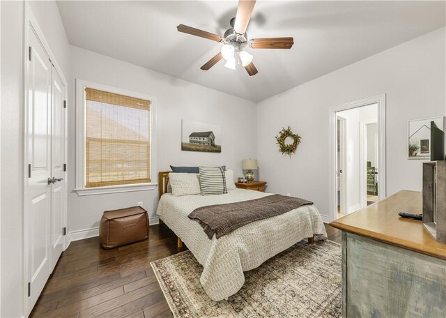 5149 Mandarin Way, College Station, TX 77845 - bedroom with wood-type flooring, a closet, and ceiling fan