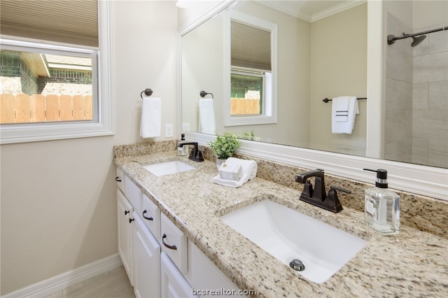 bathroom featuring vanity and ornamental molding