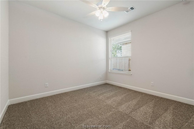 unfurnished room with carpet flooring and ceiling fan