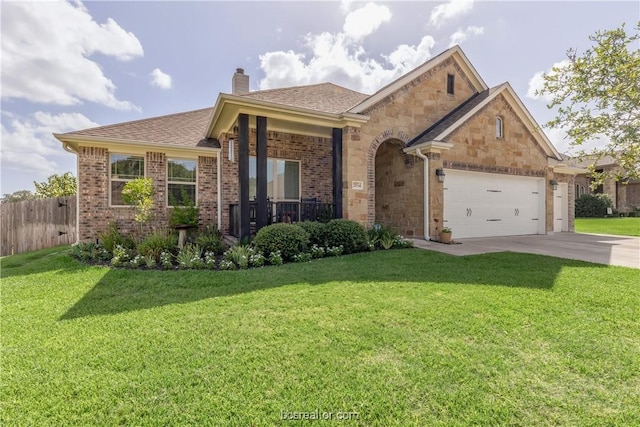 ranch-style home featuring a front yard and a garage