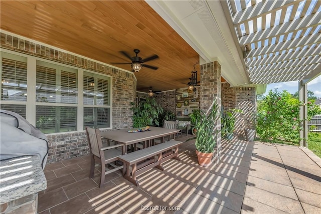 view of patio / terrace with area for grilling and ceiling fan