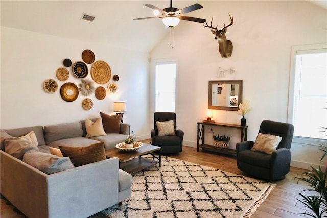 4020 Brownway Dr, College Station, TX 77845 - living room with ceiling fan, lofted ceiling, and wood finished floors