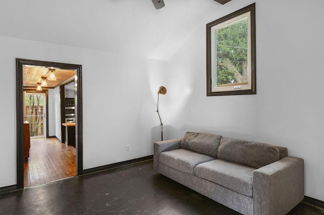 living room with vaulted ceiling