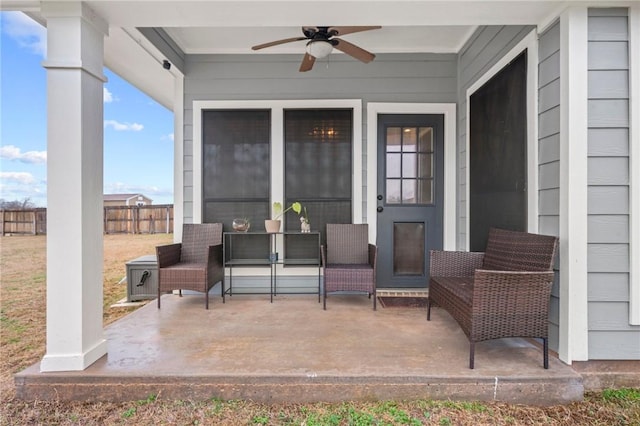 view of patio / terrace featuring ceiling fan