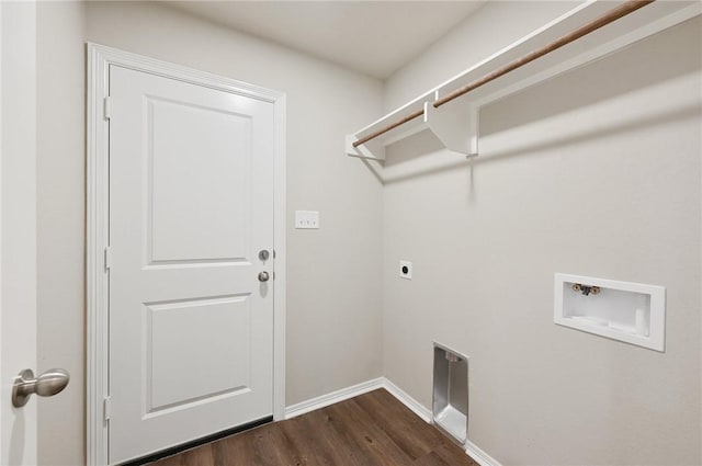 laundry room featuring hookup for a washing machine, dark wood-type flooring, and hookup for an electric dryer