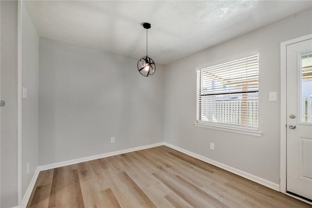 spare room featuring baseboards, plenty of natural light, and light wood-style floors