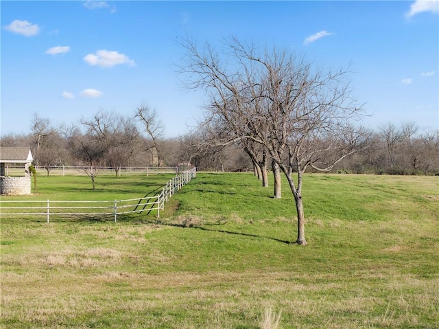 view of yard featuring a rural view and fence