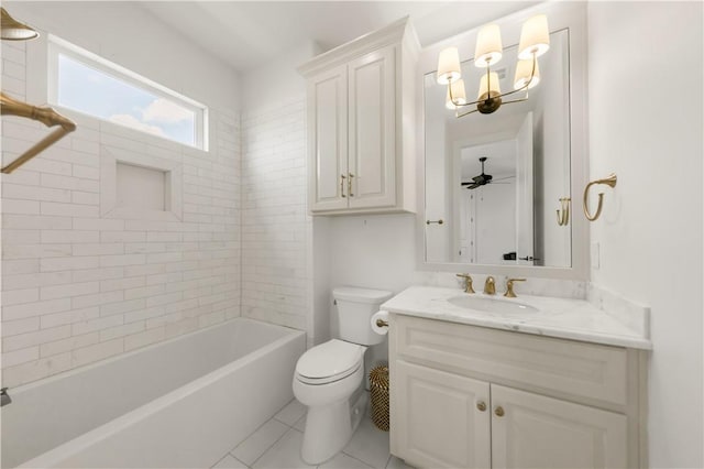 4231 Villaggio Ct, Bryan, TX 77802 - full bath featuring vanity, tile patterned floors, tub / shower combination, a chandelier, and ceiling fan