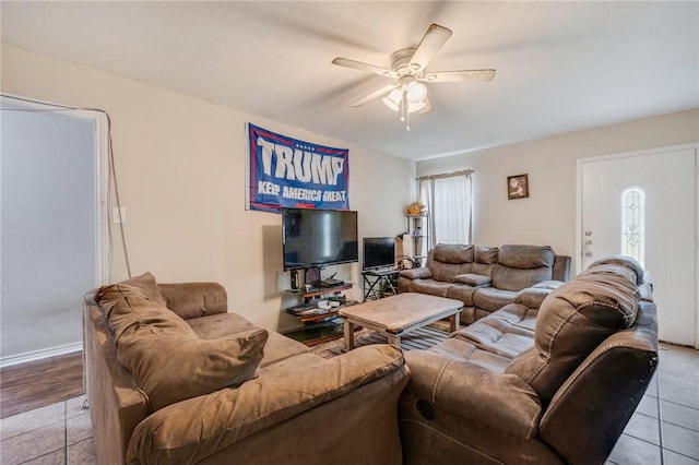 1008 Cedar Run, College Station, TX 77840 - tiled living room featuring a ceiling fan