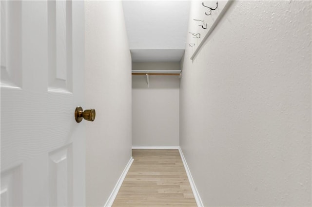 walk in closet with light wood-style flooring