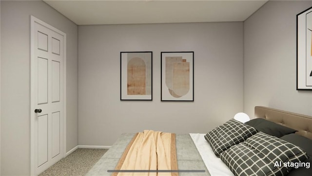 bedroom with carpet floors and baseboards