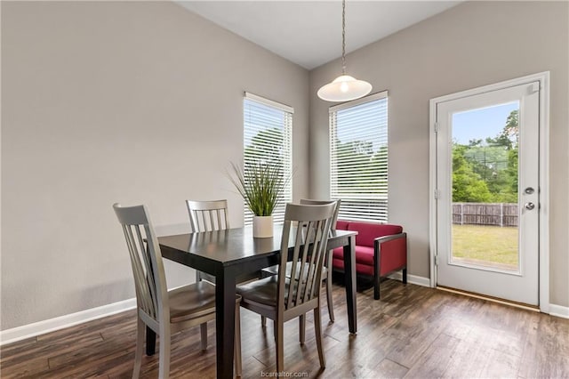 dining area with dark hardwood / wood-style flooring