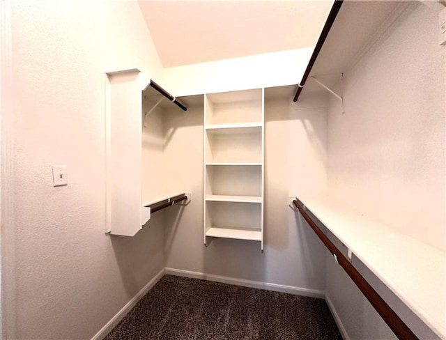 spacious closet featuring dark carpet