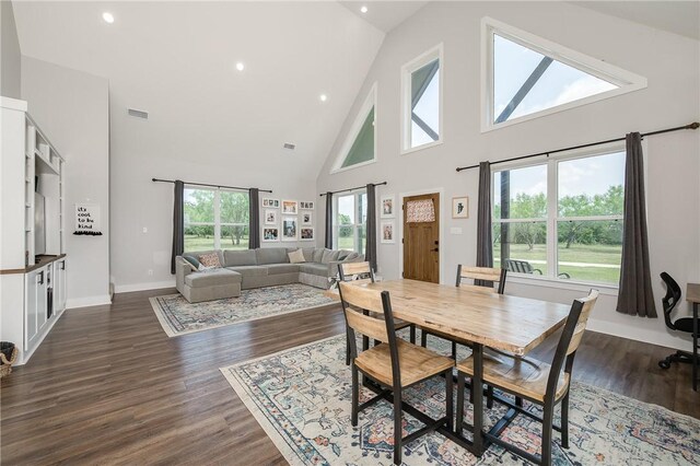 9159 Fm 1362 N, Caldwell, TX 77836 - dining space with high vaulted ceiling, recessed lighting, and dark wood-style floors