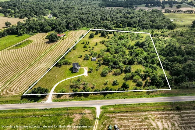 9159 Fm 1362 N, Caldwell, TX 77836 - overview of rural landscape with property parcel outlined and rows of crops