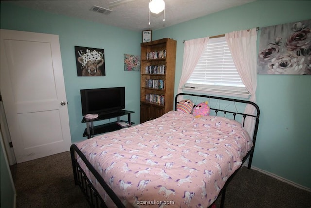 bedroom featuring carpet flooring and ceiling fan