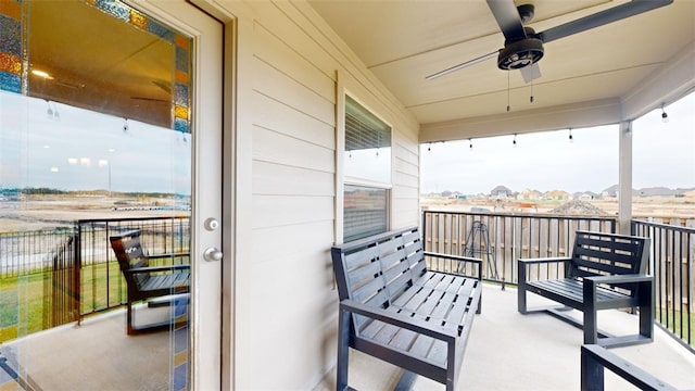 balcony with ceiling fan