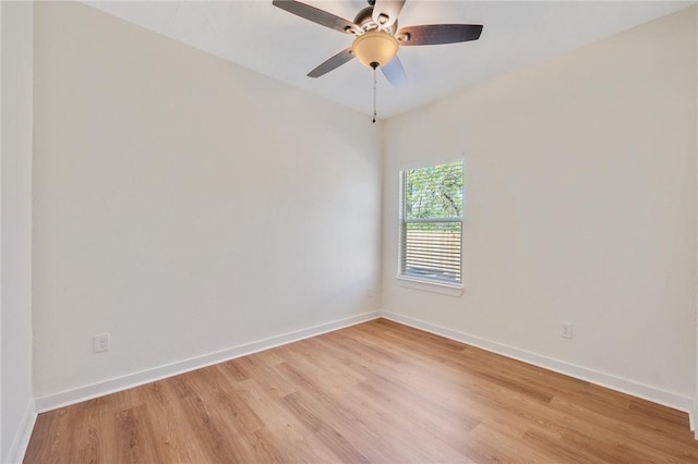 unfurnished room with ceiling fan and light hardwood / wood-style flooring