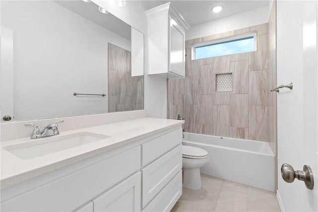 full bathroom featuring tile patterned flooring, toilet, vanity, and tub / shower combination