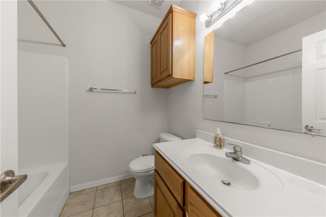 full bathroom featuring toilet, shower / bath combination, tile patterned floors, and vanity