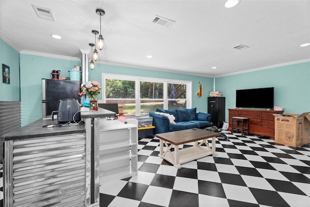 87 Tonkawa Dr, Normangee, TX 77871 - living area with tile patterned floors, recessed lighting, and ornamental molding