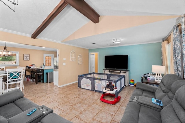 87 Tonkawa Dr, Normangee, TX 77871 - living room with baseboards, ornamental molding, and a chandelier