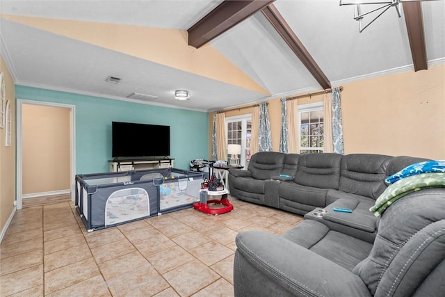 87 Tonkawa Dr, Normangee, TX 77871 - living room with tile patterned floors, crown molding, and baseboards