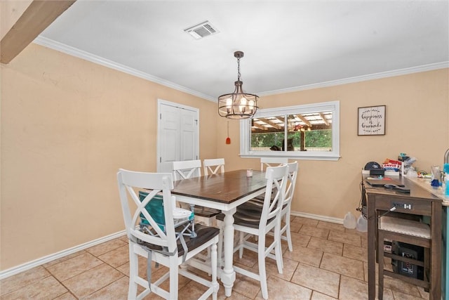 87 Tonkawa Dr, Normangee, TX 77871 - dining room with crown molding, baseboards, a chandelier, and light tile patterned floors