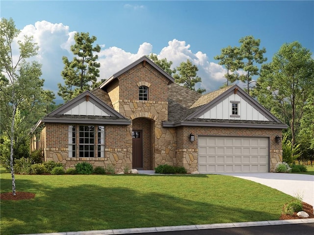 view of front facade featuring a garage and a front lawn