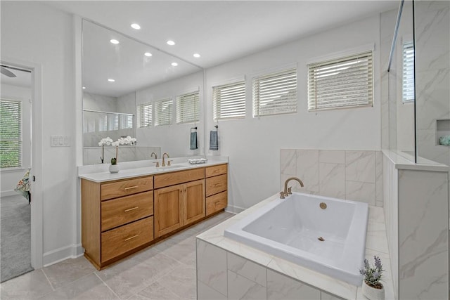 3576 Chantilly Path, Bryan, TX 77808 - full bathroom featuring vanity, a garden tub, recessed lighting, and a shower