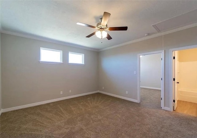 2130 Mountain Wind Loop, Bryan, TX 77807 - empty room featuring attic access, carpet, crown molding, and a ceiling fan
