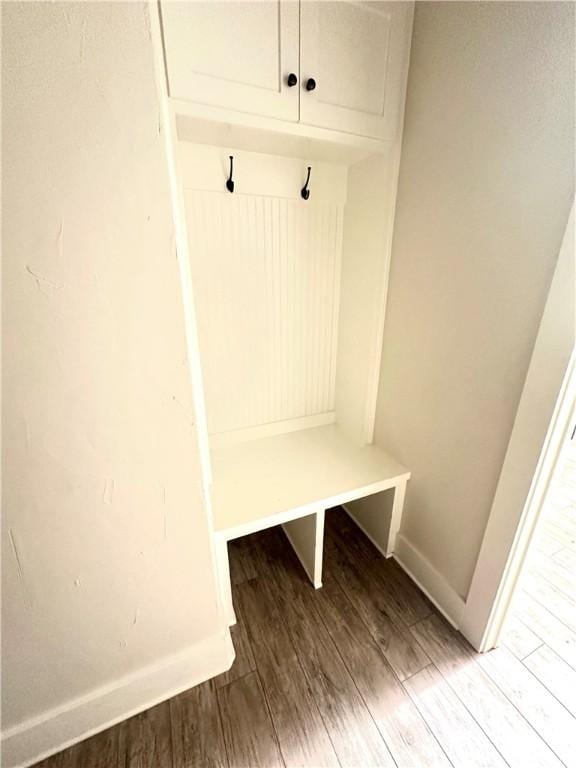 mudroom with hardwood / wood-style flooring