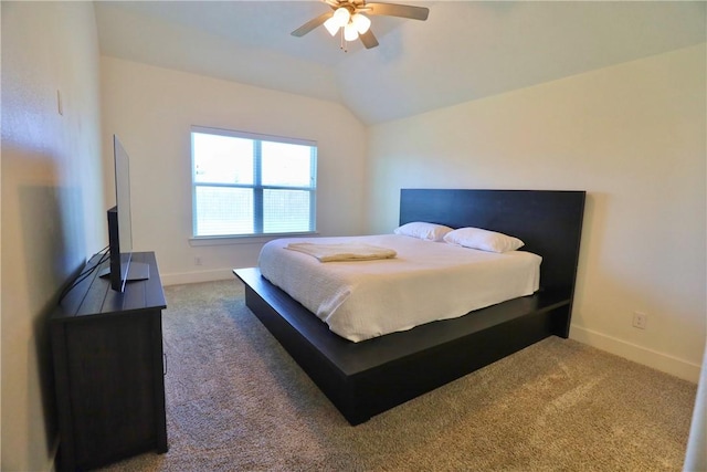 172 Pleasant Path, Somerville, TX 77879 - carpeted bedroom featuring baseboards, vaulted ceiling, and ceiling fan