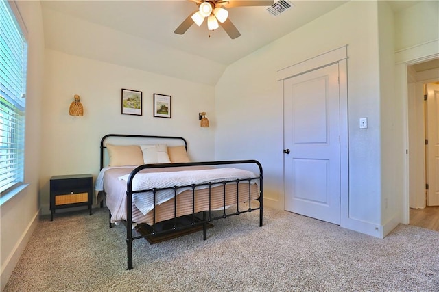 172 Pleasant Path, Somerville, TX 77879 - bedroom with carpet flooring, lofted ceiling, baseboards, and a ceiling fan