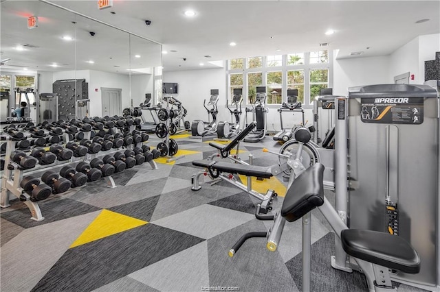 workout area with carpet flooring