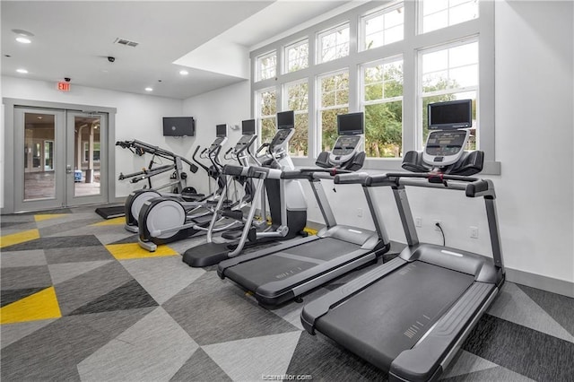 exercise room featuring carpet