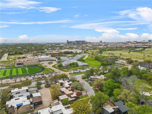 bird's eye view with a city view